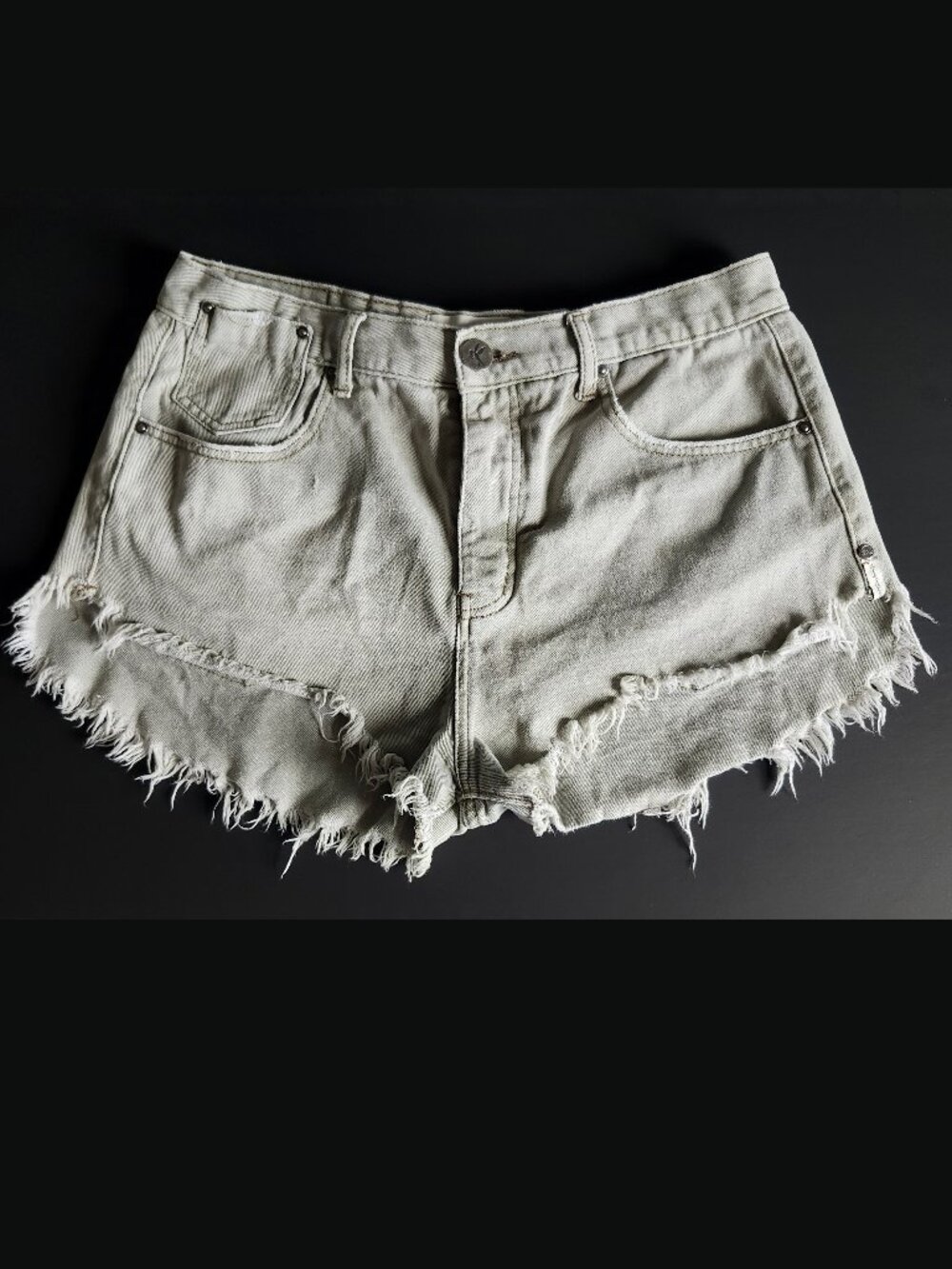 One Teaspoon Soft Eggshell White Cutoff Frayed Button Fly Denim Shorts